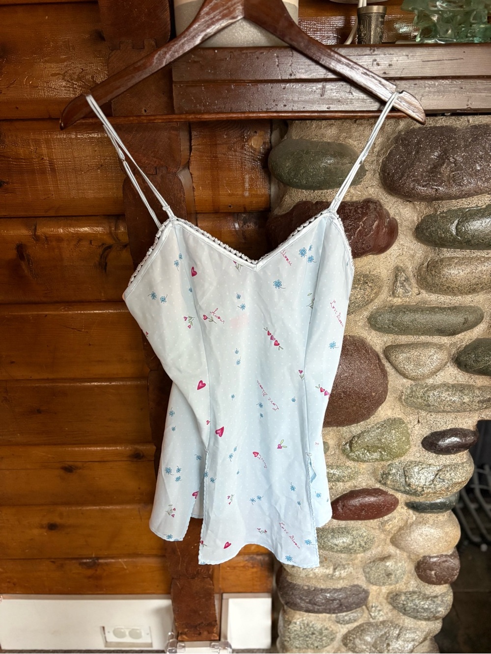 Vintage Y2K La Senza Baby Blue Floral Heart Chemise Slip Dress S